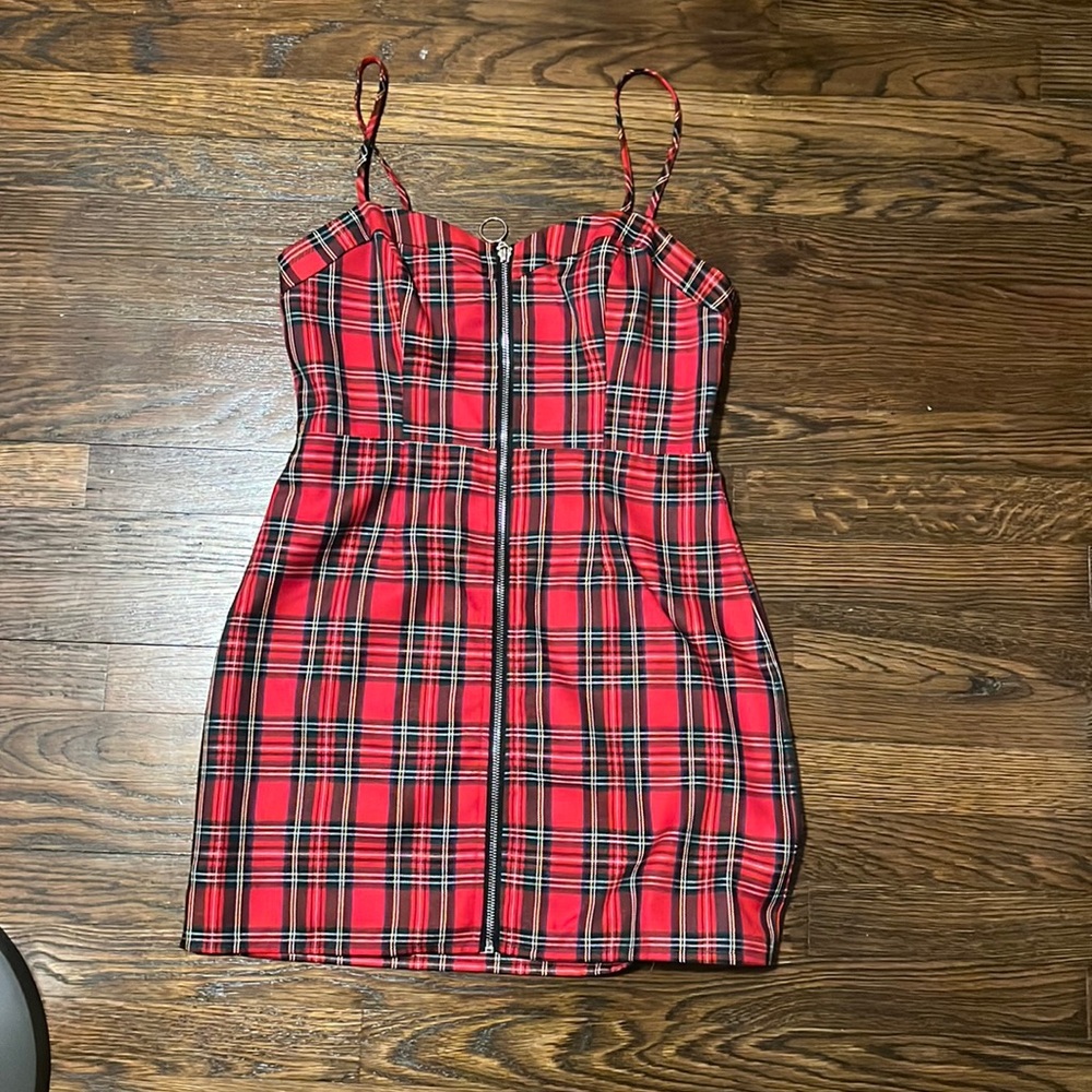 Red Plaid Zipper Up Dresa
